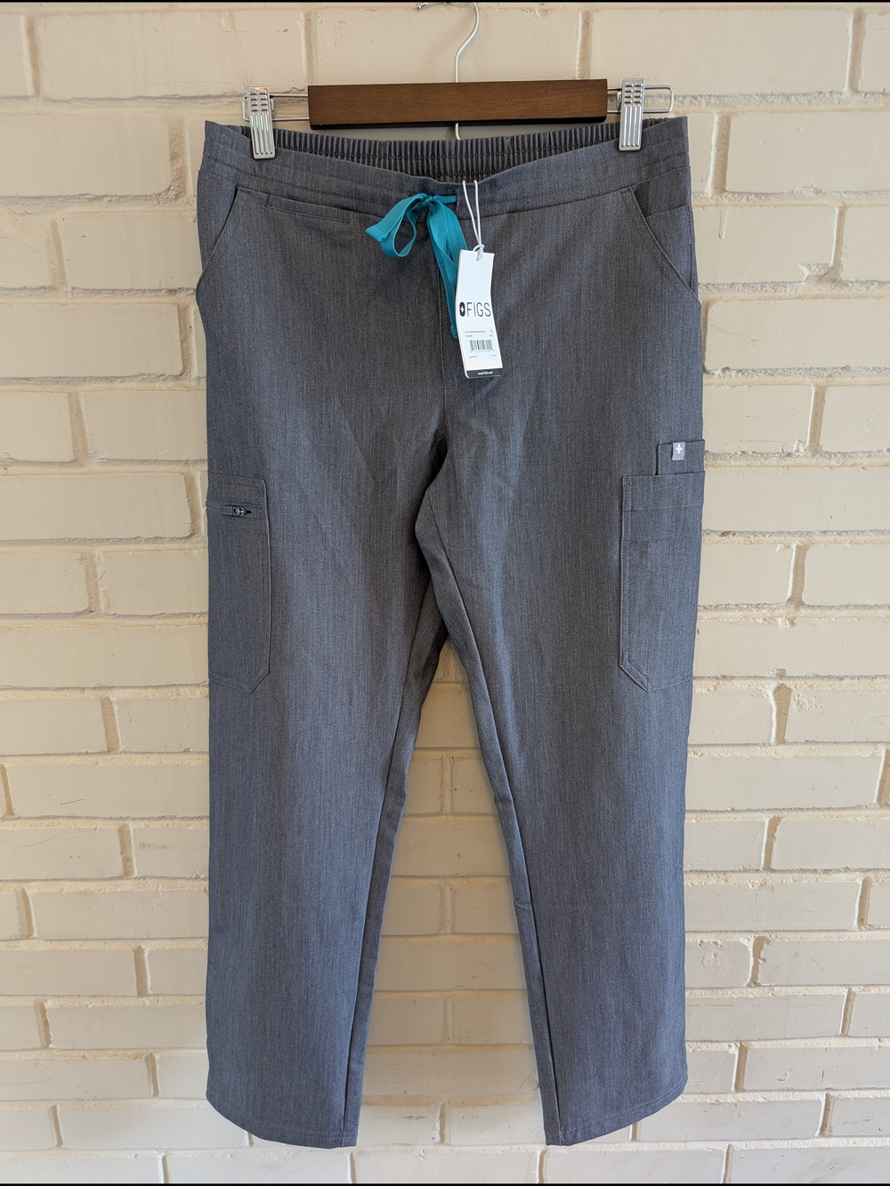 NWT Figs Women's Small Petite Yola Skinny Pants Graphite Grey Teal Drawstring